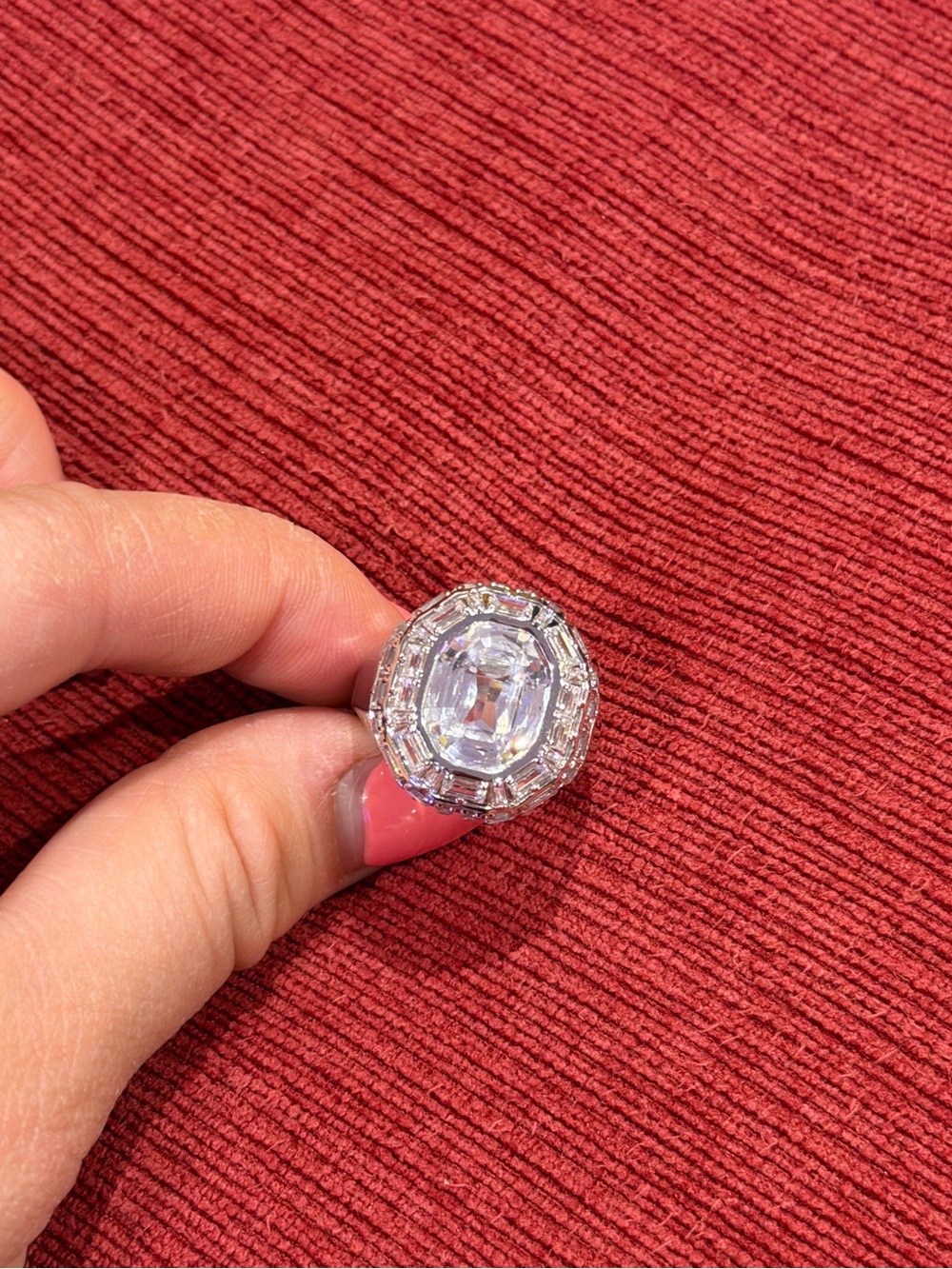 Sterling Silver Halo Cocktail Ring with Clear Center Stone